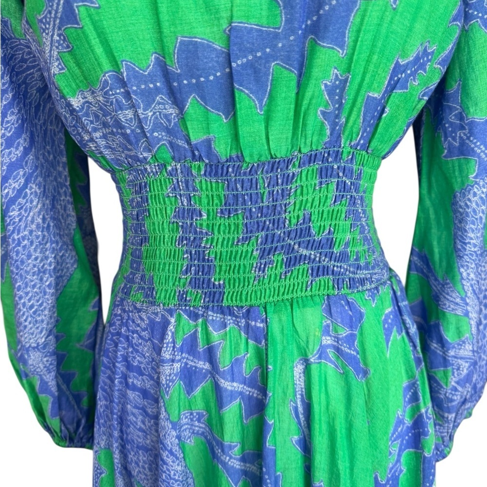 Oliphant Crew Neck Smocked Waist Maxi in Thistle Green XS - Picture 7 of 13